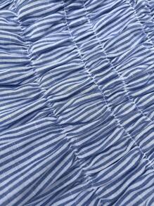 Vivid Eden 女士条纹荷叶边抹胸上衣和短裤套装，度假装 - 藍白色 - 查看 7