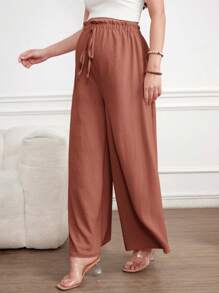 SHEIN Maternity Wide Leg Pants, Solid Simple Fashion Style, Suitable For Summer - Redwood - View 5