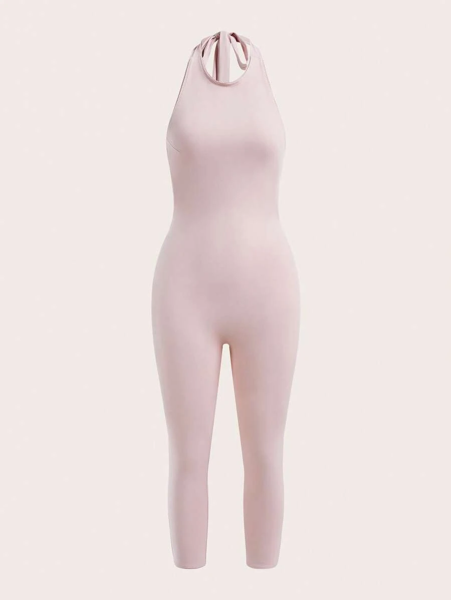 SHEIN Unity Women's Solid Color Slim Fit Jumpsuit, Minimalist Fashion Suitable For Summer - Dusty Pink - View 1
