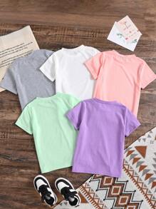 SHEIN 5pcs/Set Young Girl Animal Print Short Sleeve Tops - Multicolor - View 2