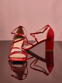 SHUZIA Open Toe Square Heeled Sandals Simple Fashionable Daily Casual Practical Wedding Shoes - Burgundy - View 6