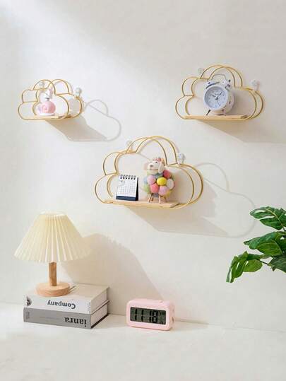 1pc Wall Mounted Floating Shelves Gold Cloud Shape, Modern Metal Wall Shelf, Simple Wood Partition Storage Shelves, Wall Decor Rack For Bedroom, Living Room, Kitchen And Office Valentine's Day, Valentines Wedding, BirthdayRoom Decor,Room Decor,Home Decor,Bedroom Decor,Wedding Decor,House Decor,Home Decor Items,Room Decoration Stuff,Room Decor Bedroom,Easter,Storage,Organization And Storage,Bathroom Decor,Bathroom Organizer,Wall Art,Back-To-School Season