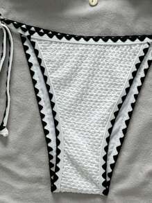 Swim Mod Women's 2pcs Summer Beach Contrast Trim Halter Bikini Set Clothes - White - View 5