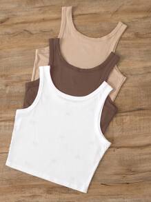 INAWLY 3pcs Women Ribbed Round Neck Sleeveless Casual Camisole - Multicolor - View 2