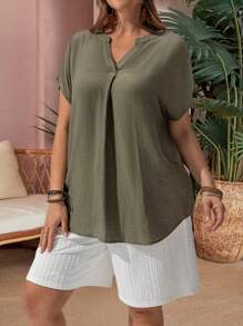 EMERY ROSE Blusa casual con scollo a V e maniche a pipistrello, da donna taglie forti, abbigliamento estivo, outfit da vacanza, abbigliamento boho da donna