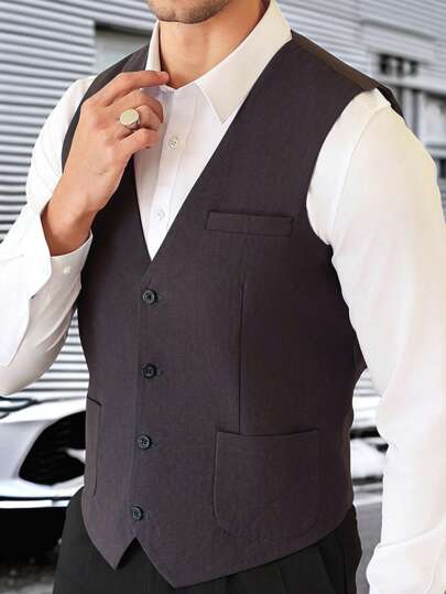 Manfinity Mode Simple Fashionable Casual Everyday Men's Denim Blue Vest