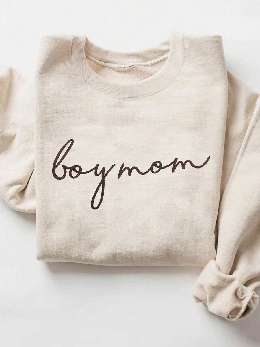 INAWLY Embroidered "Boy Mom" Sweatshirt - Unisex Crew Neck Pullover, Suitable For Busy And Comfortable Mom Life, Mother's Day Gift Sweatshirt,Graduation,Teacher,Back To School Fall - Apricot - View 1