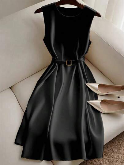 SHEIN Clasi Kvinnor Elegant Casual Minimalistisk Enfärgad ärmlös kort klänning