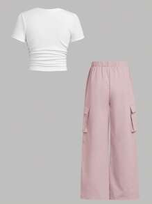 SHEIN EZwear 2pcs Tight Fit Short Sleeve T-Shirt And Cargo Pants Set