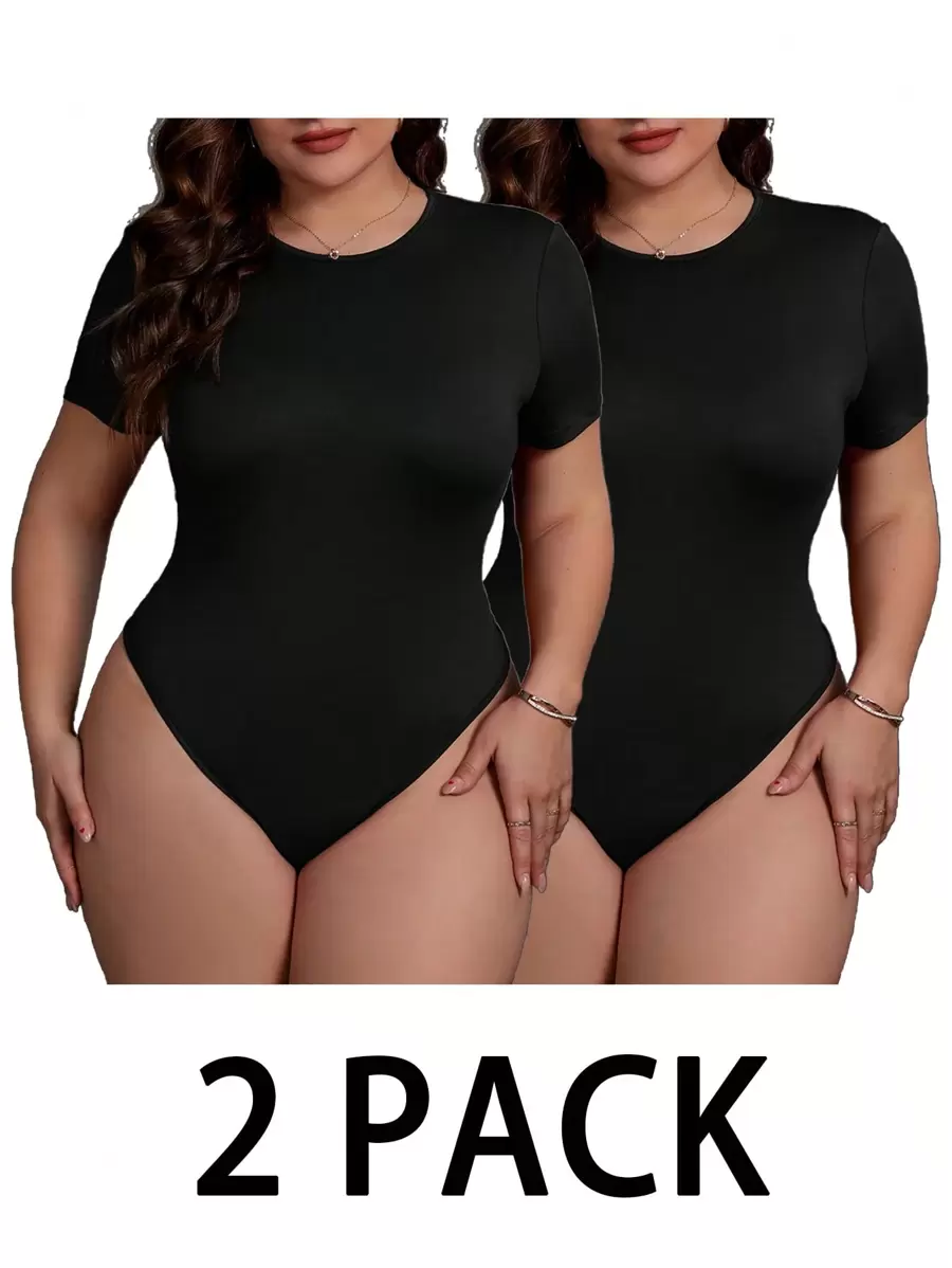 SHEIN Essnce Plus Size Women's Bodysuits, Casual Women's Wear, Summer Out Wear, Black 2 Pieces, Summer Outfits For Women Beach Outfits For Woman Rave Outfits Festival