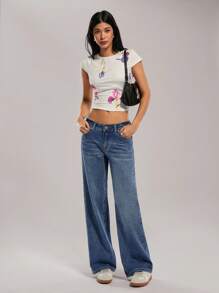 Forever 21 Women Casual Commuter Street Style Low Rise Straight Leg Jeans, Spring - Dark Wash - View 6