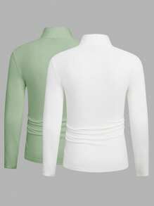 Manfinity VCAY Men's Casual Solid Color Stand Collar Long Sleeve T-Shirt