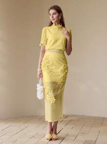 MOTF PREMIUM 女士3D花卉钩针蕾丝修身长裙