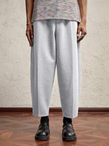 AKNOTIC Business Casual 男士灰色针织宽松 O 型环哈伦裤，休闲松紧腰带，金属板细节，适合秋冬季日常穿着 - 淺灰色 - 查看 5