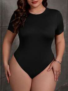 SHEIN Essnce Plus Size Women's Bodysuits, Casual Women's Wear, Summer Out Wear, Black 2 Pieces, Summer Outfits For Women Beach Outfits For Woman Rave Outfits Festival