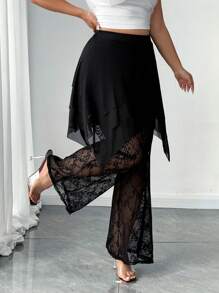 SHEIN Clasi Pantalones burdeos de encaje asimétricos informales en talla grande