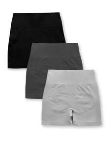 Gameset SHEIN Sport 3pcs Seamless High Elasticity Sport Shorts, Minimalist & Fashionable, Suitable For Summer - Multicolor - View 4