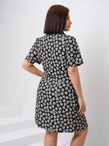 Chikora Plus Size Casual Short Sleeve Dress, Stylish & Suitable For Summer Casual Dresses For Women Dresses For Women Mini Spring Dress For Women Casual Dresses For Woman New Arrivals Women Dress Woman Dress Summer Outfits For Women Women Summer Set Petite Dresses For Woman,Business Casual Woman - Multicolor - View 2