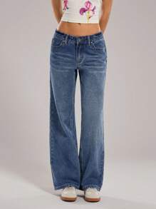 Forever 21 Women Casual Commuter Street Style Low Rise Straight Leg Jeans, Spring - Dark Wash - View 3