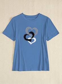 BamGleam Áo thun nữ tay ngắn dáng ôm vừa vặn, thiết kế thời trang tối giản, phù hợp cho mùa hè - Màu xanh lam - Xem 3