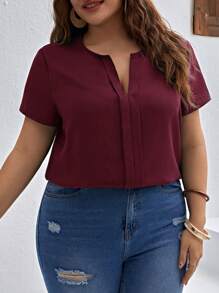 SHEIN Clasi Plus Size V-Neck Short Sleeve Shirt, Minimalist And Fashionable, Suitable For Summer - Rusty Rose - View 5