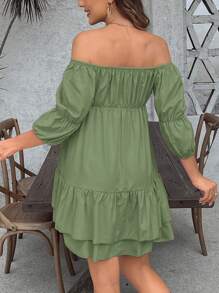 SHEIN Robe d'été casual de maternité à épaules dénudées de couleur unie - Vert menthe - Voir 2