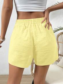 SHEIN VCAY Summer Beach Solid Knot Waist Shorts, Women Summer Outfits, Women Summer Outfits - Yellow - View 2