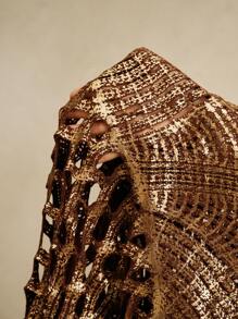 Anewsta 女士镂空金箔针织优雅度假中长裙 - 咖啡棕 - 查看 6