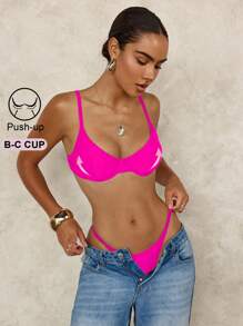 胸罩式聚拢泳衣，简约时尚，适合夏季 - 玫紅色 - 查看 3