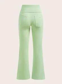 SHEIN Unity Quần thể thao ống loe màu trơn thường ngày cho nữ - màu xanh lá - Xem 1
