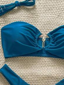 Swim Chiccia 2 piezas de bikini sexy para mujer de verano con tirantes finos y decoración metálica en unicolor