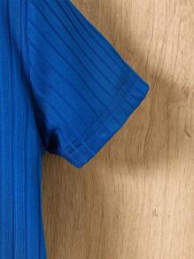 2pcs Baby Boy Solid Color Short Sleeve Top And Long Pants Set - Blue - View 6