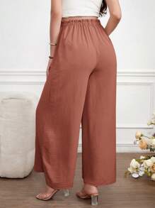 SHEIN Maternity Wide Leg Pants, Solid Simple Fashion Style, Suitable For Summer - Redwood - View 2