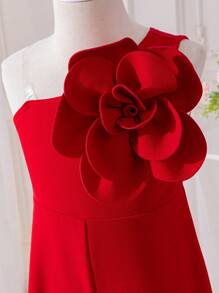 SHEIN Young Girl Solid Color Knit Racer Back Romper - Red - View 6