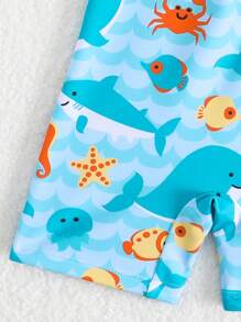 Baby Boy Cartoon Print One-Piece Swimsuit - Multicolor - View 5