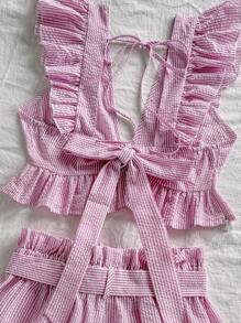 Soleia 2 件套女士休闲条纹荷叶边下摆吊带背心和短裤套装 - 彩色 - 查看 3