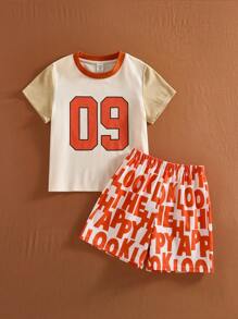 SHEIN Young Boys Casual 2pcs Set: Simple Short Sleeve T-Shirt & Shorts, Fashionable Everyday Wear - Multicolor - View 3