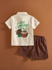 SHEIN Bộ đồ mùa hè cho bé trai, họa tiết dừa giản dị, tối giản và thời trang để mặc hàng ngày - Nhiều màu - Xem 3