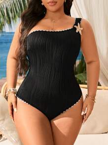 Swim Chiccia Plus Size Women's Black Sleeveless One-Piece Simplistic Fashionable One Piece Swimsuit, Casual Leisurewear For Summer Beach Vacation - Black - View 9