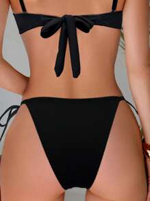 SHEIN Swim Ladies 2 Pieces Swimwear Set, Sexy Bandeau Bikini, Detachable Strap, Shell Decor, Hard Cup, Tassel, Comfortable Vacation Swimwear For Summer - Black - View 3