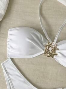 SHEIN Swim Set de 2 piezas Bikini minimalista con decoración de estrella de metal, parte superior triángulo y Bottom con corte en V