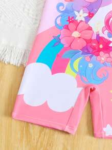 1pc Young Girl One-Piece Swimsuit, Fixed Version Digital Printing