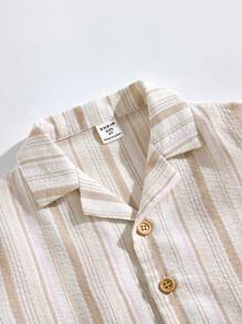 SHEIN 男童休闲条纹衬衫和短裤套装 - 彩色 - 查看 6