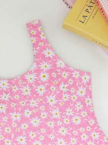 SHEIN 1pc Tween Girl' One-Piece Swimsuit With Random Daisy Flower Print - Pink - View 6