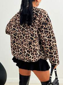 EURMUSE Leopard Is Back, Leopard Printed Round Neck Snap Buttoned Padded Quilted Winter Coat Summer Outfits For Women - Multicolor - View 2
