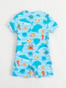 Baby Boy Cartoon Print One-Piece Swimsuit - Multicolor - View 2