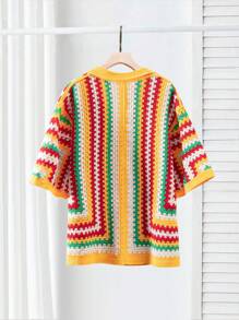 Manfinity CityGents Men's Loose Fit Vacation Style Allover Pattern Hollow-Out Knitted Top, Summer Crochet Men Shirt  Men S Retro Shirts Men's Old Money