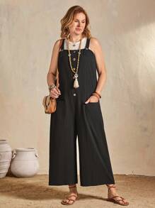EMERY ROSE Button Front Romper Jumpsuit - Black - View 1