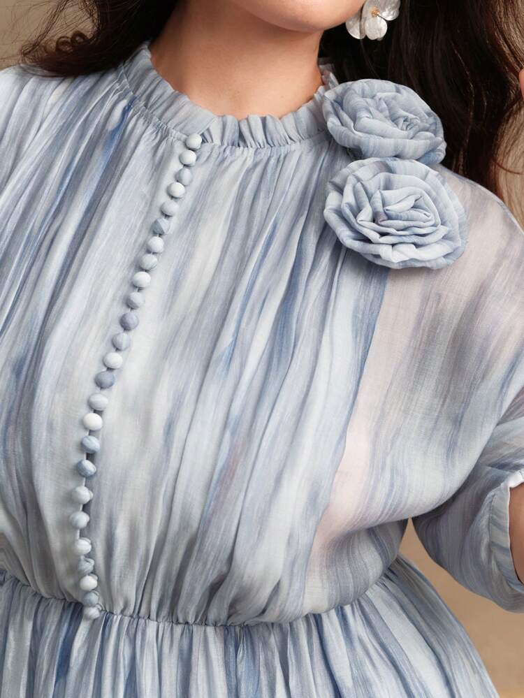 Elegant Pleated Floral Print Loose Fit Women's Dress, Spring/Summer Summer Dresses For Women Plus Size Dresses