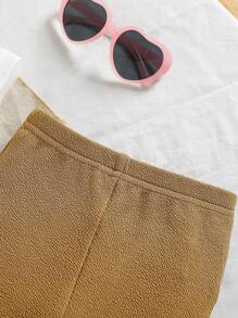 2pcs Baby Girls Cartoon Print Short Sleeve T-Shirt + Solid Color Flared Pants Set - Multicolor - View 6